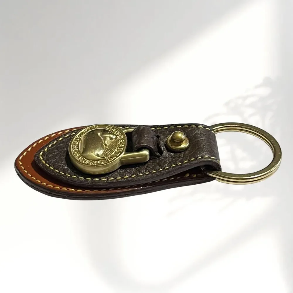VTG Dooney and Bourke Key Ring Fob Brown 2 Tone All Weather Leather Brass Duck